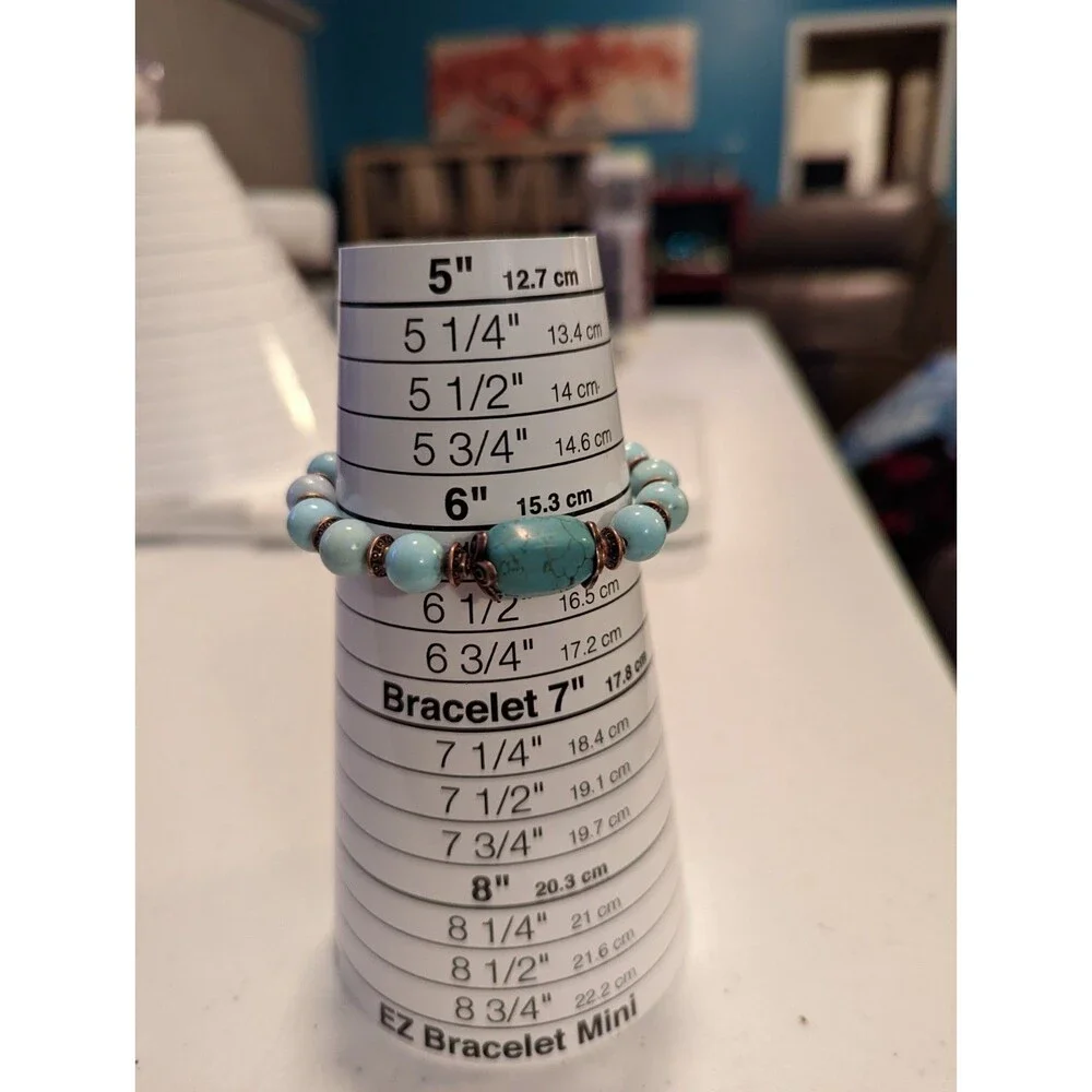 Adjustable Bracelet - Cuff, One Size, Blue Gemstones with Bronze Accents, NEW
